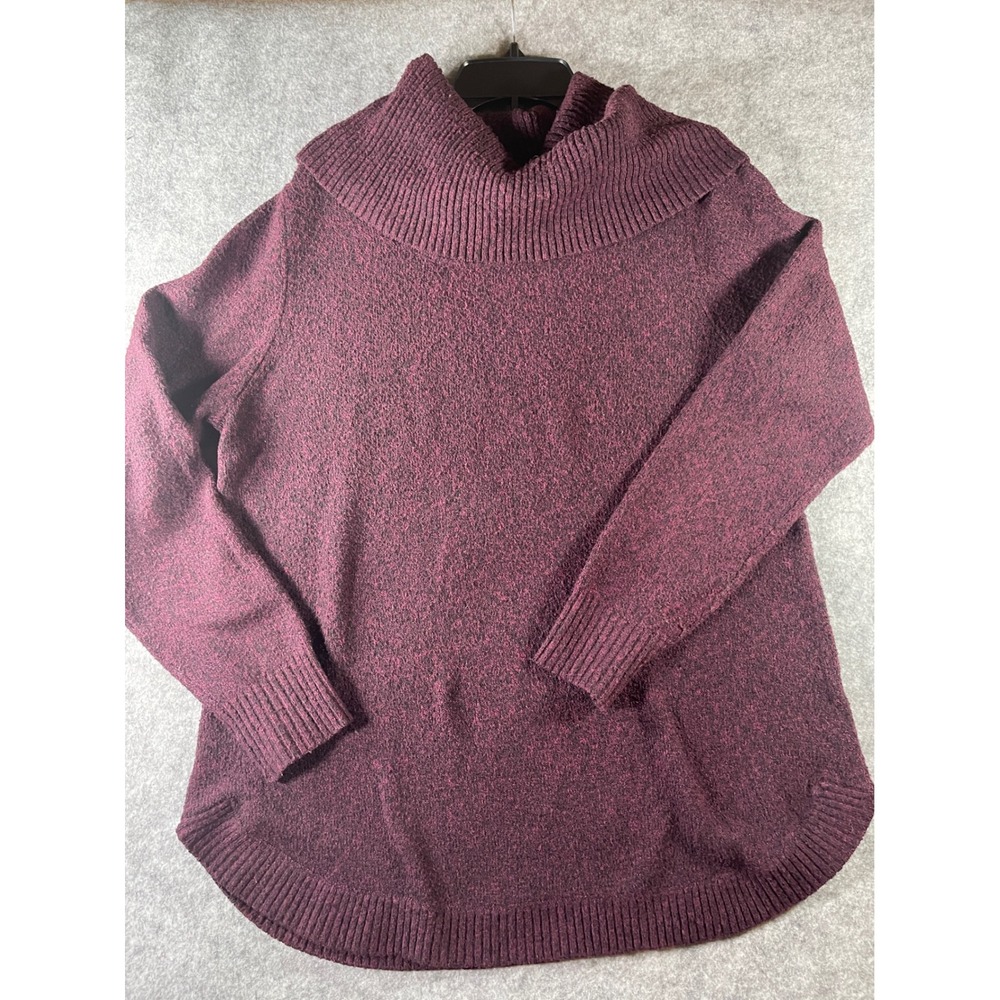 Tahari Womens XL Cowl Neck Sweater Burgundy Marl Knit Long Sleeve Curved Hem - Picture 1 of 7